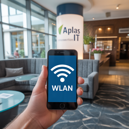 gaeste wlan hotel__schickes-norddeutsches-hotel-mit-modernen-mbeln-ha__44673 WLAN-Access-Point an der Decke eines modernen Hotelzimmers, professionell über LAN-Kabel angebunden, Teil eines stabilen Gäste-WLAN-Systems von Aplas IT