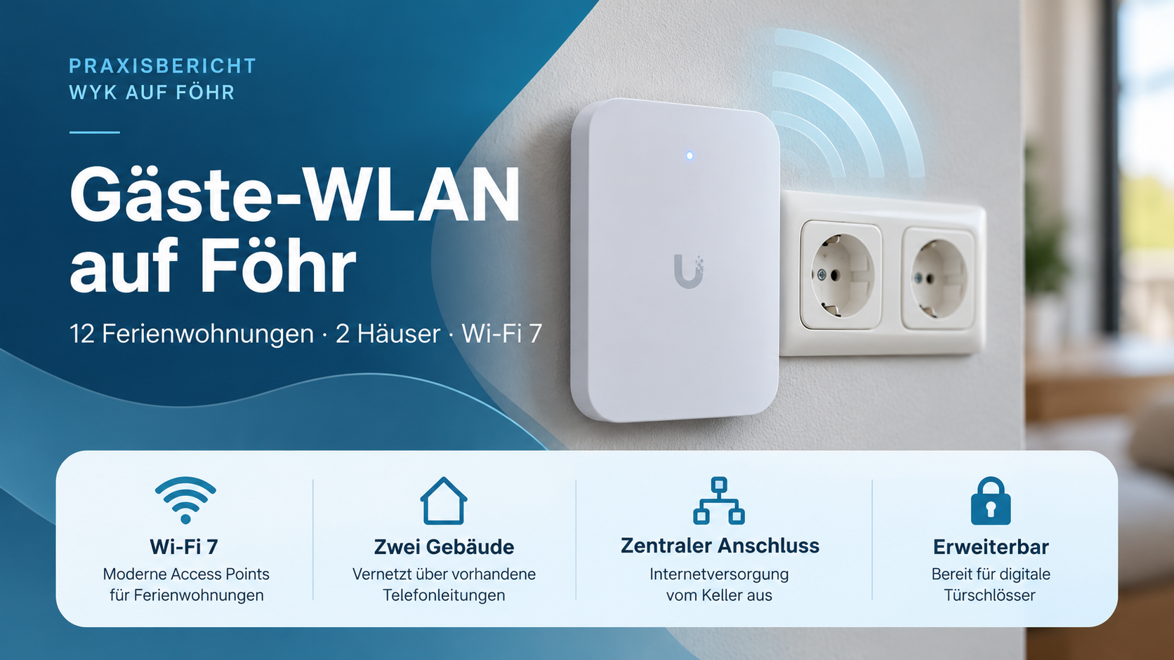 Infografik: Gäste-WLAN auf Föhr für zwölf Ferienwohnungen in zwei Häusern mit Wi-Fi 7